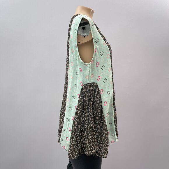 Verb Pallavi Singhee Top Women S Blue Multicolor Sleeveless Beaded Boho Metallic - Picture 7 of 11